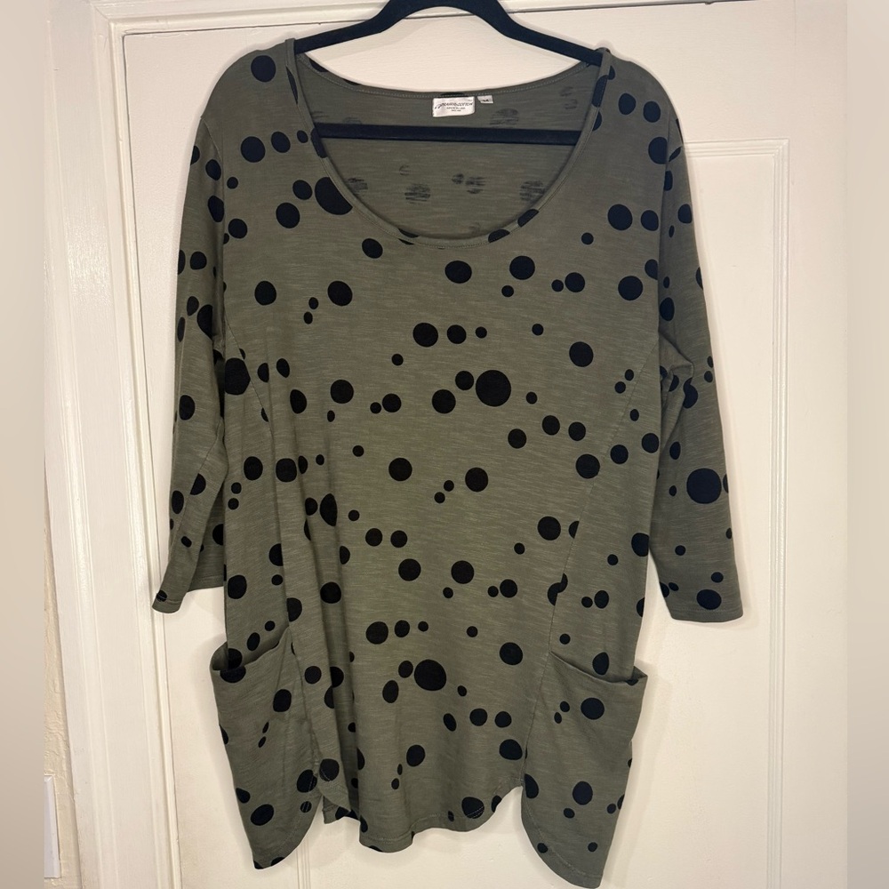 Prairie Cotton Olive Green tunic top medium 100% cotton